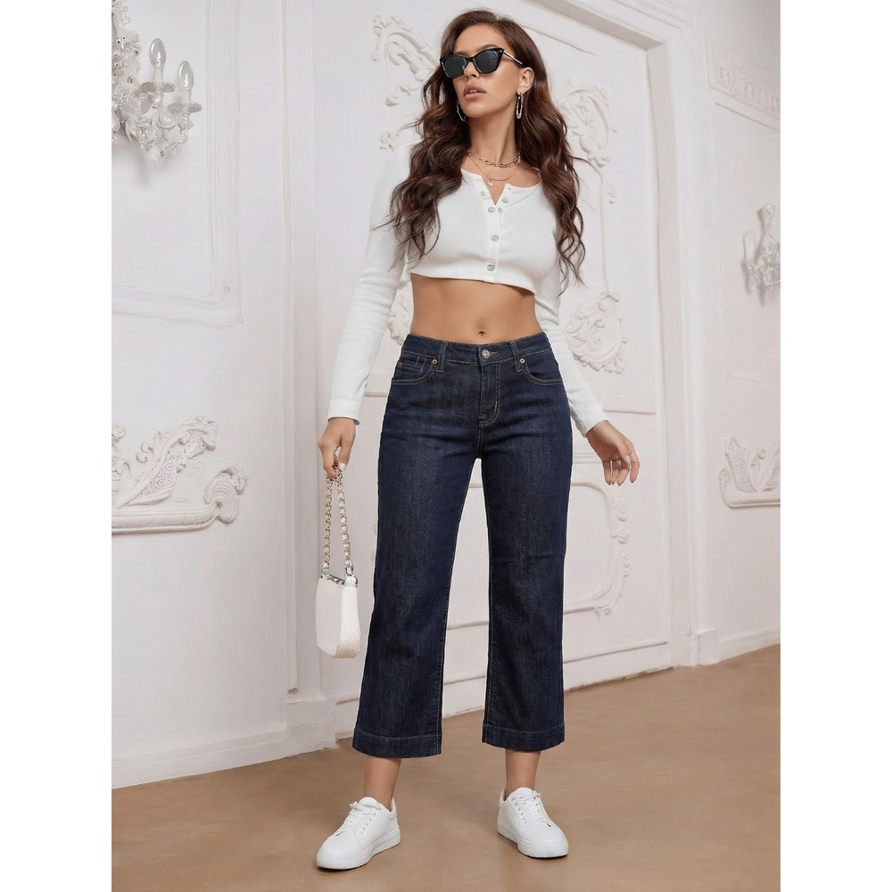 7 For All Mankind Cropped Dojo Women 28 Blue Excellent Mid Rise Denim Jeans